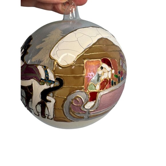 Austrian Blown Glass Ornament Embossed Painted Santa Sleigh Horse Scene 4" 1992 - Picture 2 of 5
